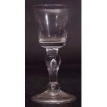 18th century wine glass or cordial glass, the funnel bowl above a baluster stem, 14cm high