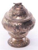 George III lidded sugar vase of baluster form to a circular foot, later embossed and engraved with