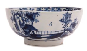 Lowestoft porcelain slop bowl decorated in underglaze blue with the long fence pattern, circa