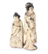 Ivory Okimono group modelled as two Geishas, 11cm high