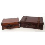 Late 19th century/early 20th century leather cartridge carrying cases, interior with six shot