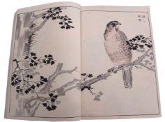 Two Japanese sketchbooks of woodblock prints, one mainly of birds and cranes in floral settings or