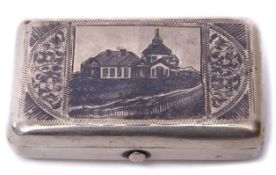 Mid-19th century Russian silver snuff box of rectangular form with niello work decoration of