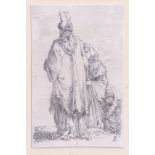 Salvator Rosa (1615-1673) Man in a high hat and two other figures (Bartsch 77 - plate 53 from