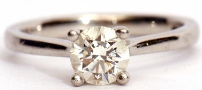 Precious metal diamond ring, a central round brilliant cut diamond of 0.71ct approx, set in a four