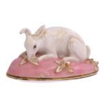 Chamberlain Worcester model of a rabbit seated on a pink flower encrusted base, 7cm long