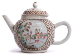 18th century Chinese export tea pot and cover, the pot decorated with European scenes of an angel