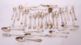 Large collection of mainly 19th century Continental silver flatwares in various patterns