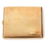 9ct gold square cigarette case having engine turned decoration front and back, push button catch