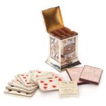 Plain square section silver encased playing card box with slightly domed hinged lid, splayed and