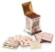 Plain square section silver encased playing card box with slightly domed hinged lid, splayed and