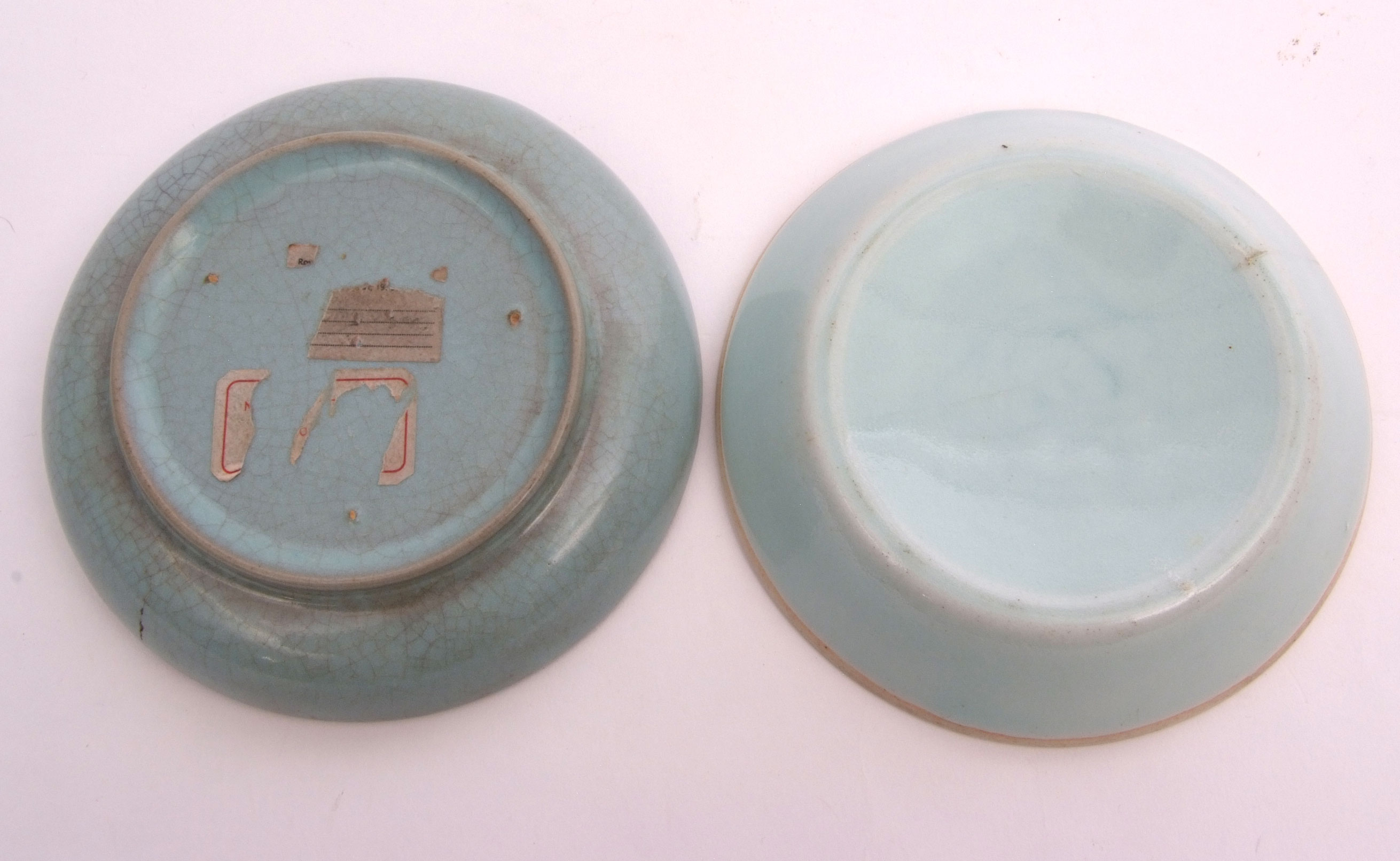 Two Chinese dishes of Longuan celadon type, one with typical crackle effect, possibly Song - Image 2 of 2