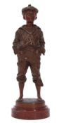 R Szcilblewski bronze patinated study of a standing peasant boy, base impressed R Szcilblewski and