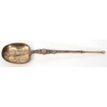Cased George V silver gilt serving spoon in the form of a copy of the Coronation anointing spoon