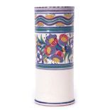 Poole Pottery vase, circa 1930s, the ribbed cylindrical body decorated with the fuchsia pattern with