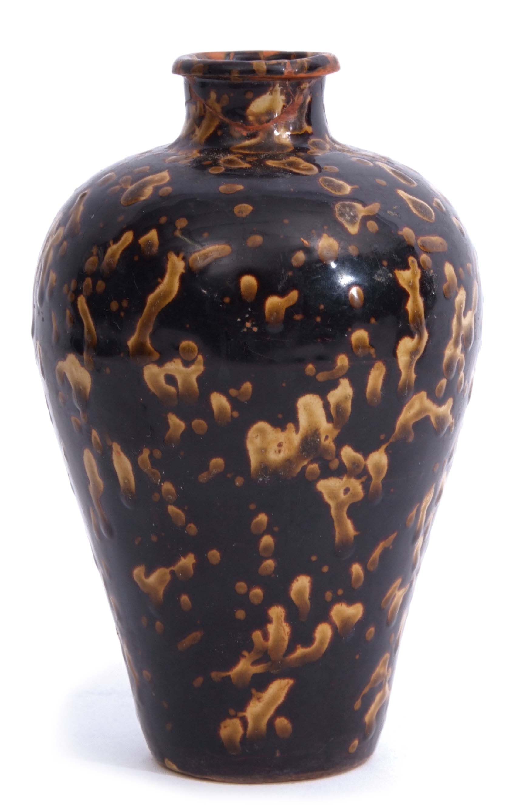 Jizhou ware vase the baluster body decorated in typical fashion with a sponged buff effect on