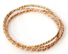 9ct tri-coloured gold conjoined bracelet of rope twist design, 35.4gms