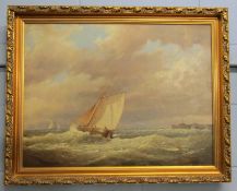 John Moore of Ipswich (1820-1902) Shipping off a harbour oil on canvas, indistinctly signed lower