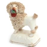 Mid-19th century model of a poodle with flower encrusted decoration and a basket of flowers in its
