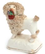 Mid-19th century model of a poodle with flower encrusted decoration and a basket of flowers in its