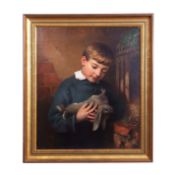 William Penny (19th century) Young boy with rabbit oil on canvas, signed and dated 1880 lower