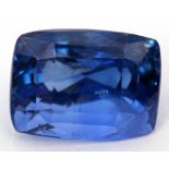 Unmounted sapphire of rectangular shape, 11.70mm length, 8.80mm width, 8.04mm depth, weight 1.5gms