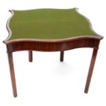 18th century mahogany fold-top tea table cross banded top, serpentined front over a plain frieze and