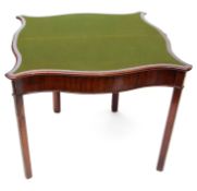 18th century mahogany fold-top tea table cross banded top, serpentined front over a plain frieze and