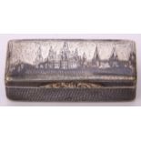 Mid-19th century Russian silver and niello work snuff box of chest form, the lid and base with