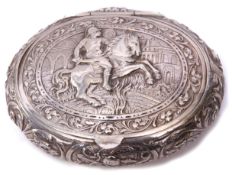 Edwardian import hallmarked pebble formed snuff box, the hinged lid and sides well chased and