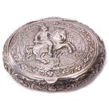 Edwardian import hallmarked pebble formed snuff box, the hinged lid and sides well chased and