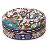 Fine Russian silver gilt and enamelled oval lidded box, well decorated with abstract floral and