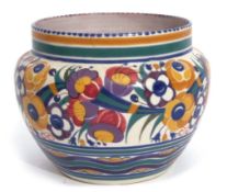 1930s Poole Pottery jardiniere, the body decorated with the fucshia pattern above a wavy geometric