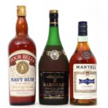 Martell 3-star Cognac 1 bottle, Four Bells Finest Old Navy Rum, 0.75ltr, 42.9% vol (Challis