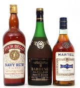 Martell 3-star Cognac 1 bottle, Four Bells Finest Old Navy Rum, 0.75ltr, 42.9% vol (Challis