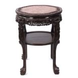 Burmese profusely carved padouk wood urn stand of shaped circular form, the top with beaded and