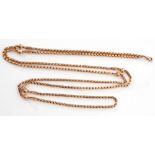 Antique 9ct gold guard chain interspersed with oval and spherical links, 70cm long, 34.5gms