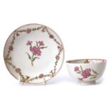 Lowestoft porcelain tea bowl and saucer circa 1780, decorated with the carnation pattern, saucer