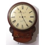 19th century mahogany cased drop trunk wall clock, Tollady Bury St Edmunds, having a convex brass
