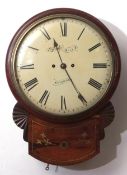 19th century mahogany cased drop trunk wall clock, Tollady Bury St Edmunds, having a convex brass