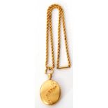 Antique mid-grade yellow metal Mizpah locket, the oval shaped locket applied with Mizpah to the