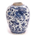 18th century Chinese porcelain ginger jar decorated in blue and white with Lotus and flowering