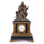 Last quarter of 19th century French good quality ormolu black marble mantel clock, the white