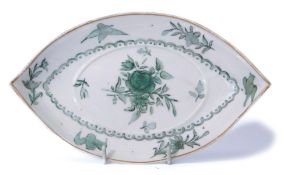 Late 18th/early 19th century porcelain tea pot stand of oval shape, decorated in apple green with