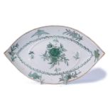 Late 18th/early 19th century porcelain tea pot stand of oval shape, decorated in apple green with