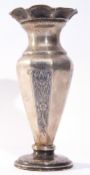 Late 19th/early 20th century foreign white metal vase (possibly Russian) of panelled tapering form