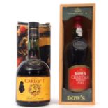 Dow's Christmas Reserve Port in wooden box, 1 bottle and Domecq Carlos I Solera Especial Brandy,
