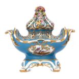 Herend centrepiece of two handled oval form with central reticulated lift off cover painted and