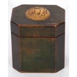 18th century style tea caddy of canted rectangular form, the lid applied with a composition bust