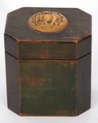 18th century style tea caddy of canted rectangular form, the lid applied with a composition bust